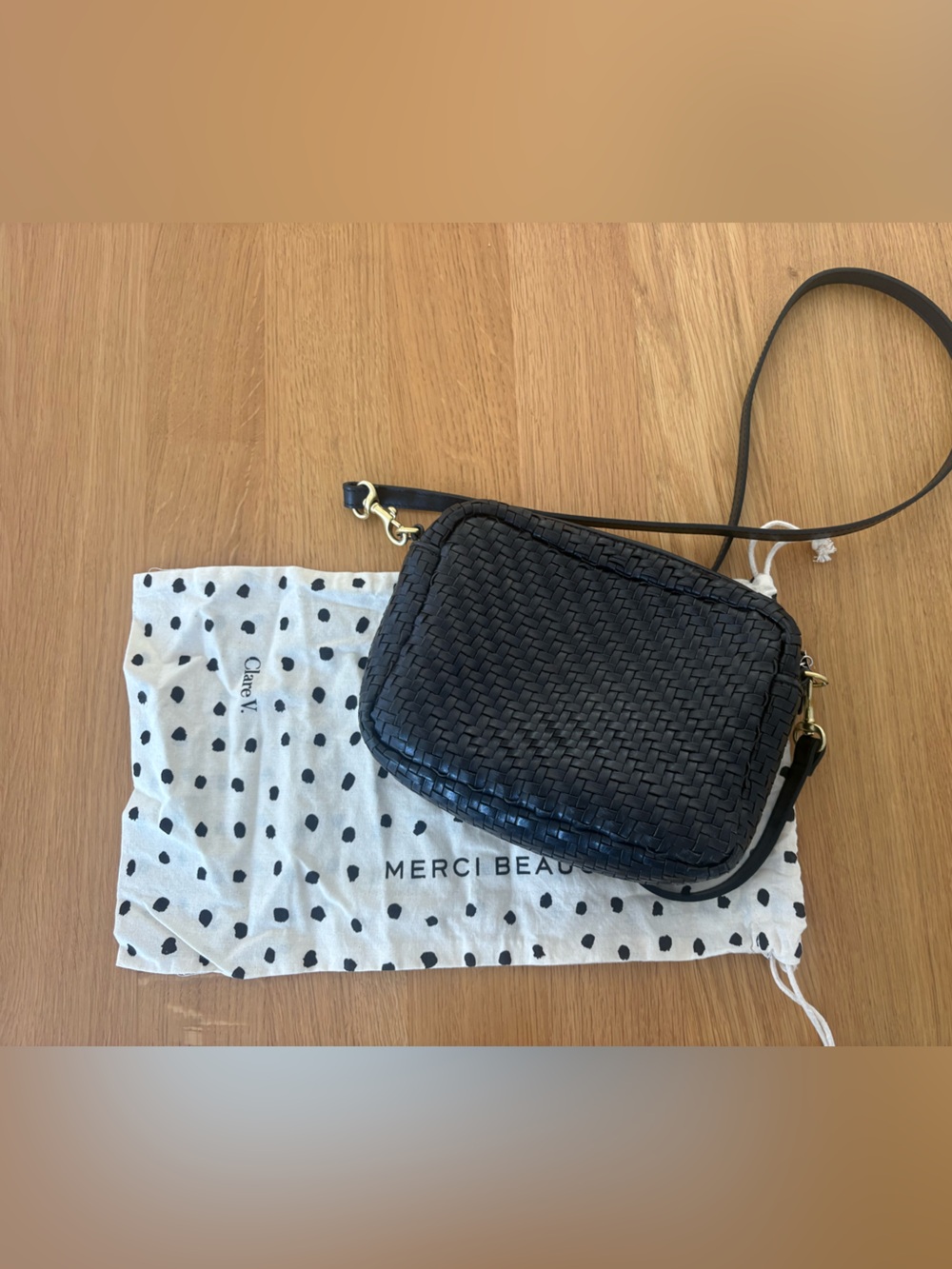 Black Woven Leather Crossbody Bag